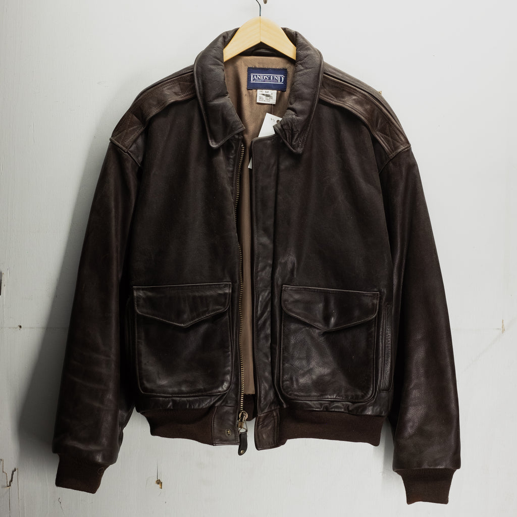 Vintage Lands End Leather Bomber Jacket